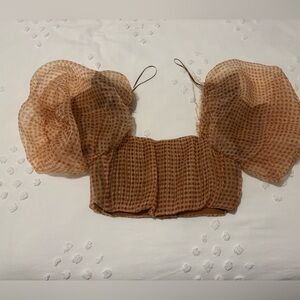 Sheer Checkered Puff Sleeve Top